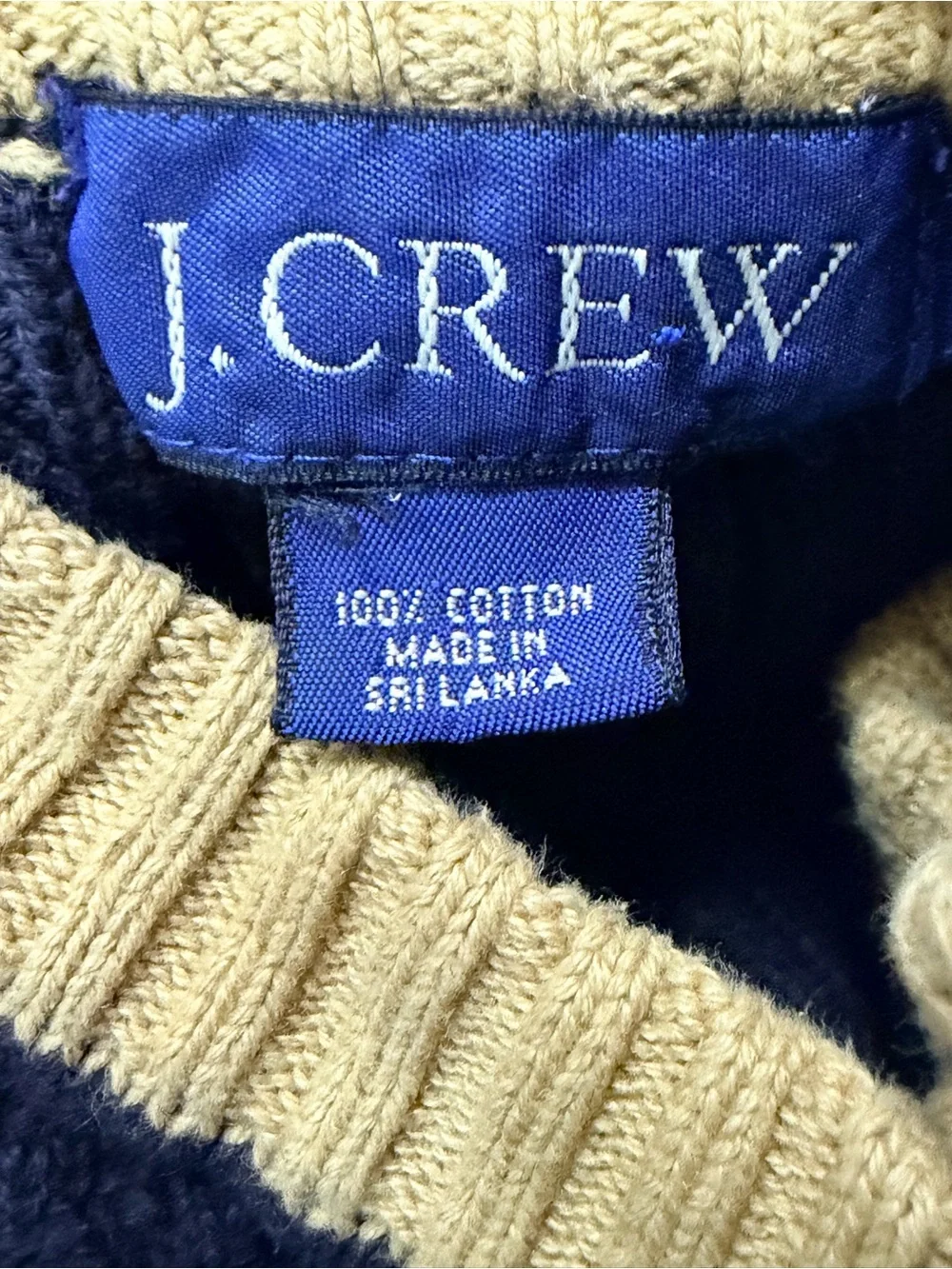 Vintage 90s J Crew Shaker Rib Knit Sweater - 100 Cotton - Men’s Large -blue& tan
